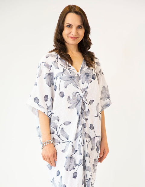 Azzura V-neck Front Twist Linen Dress