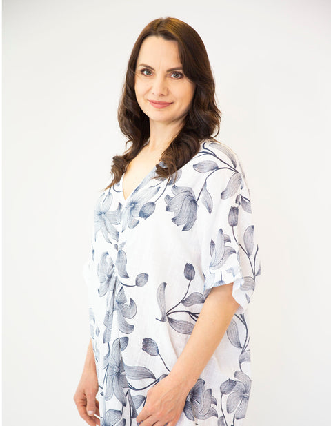 Azzura V-neck Front Twist Linen Dress