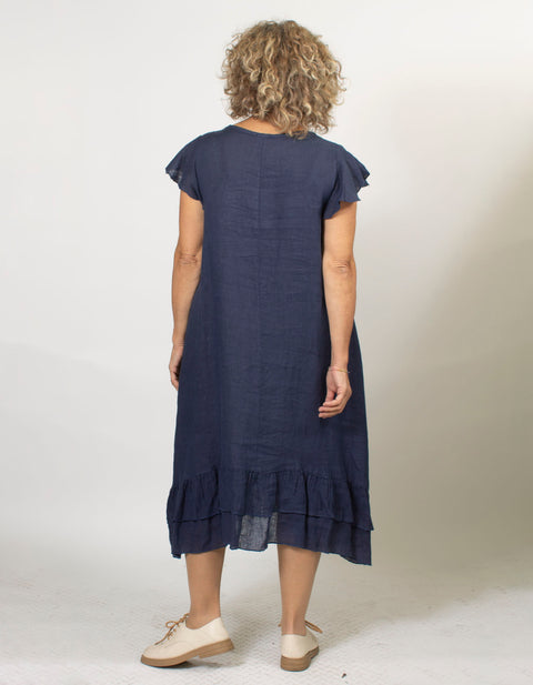Thea Ruffled Linen Dress