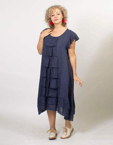 Thea Ruffled Linen Dress